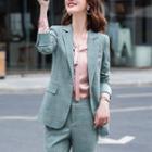Plaid Blazer / Blouse / Straight-cut Pants