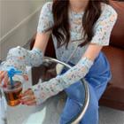 Flower Print Cut-out Long-sleeve T-shirt / Cropped Wide-leg Pants