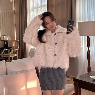 Buttoned Faux-fur Jacket Ivory - One Size