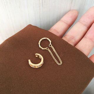 Chained Asymmetrical Alloy Cuff Earring Set - Earrings - Gold - One Size