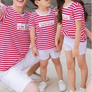 Family Matching Striped Lettering Short-sleeve T-shirt / Shorts / Set