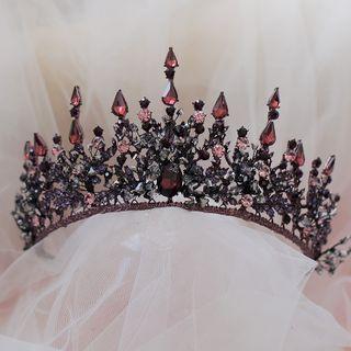 Wedding Rhinestone Tiara Black & Red - One Size