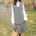 Plaid Sleeveless V-neck Pleated Dress