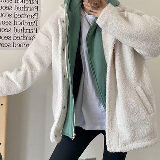 Mock Two-piece Zip-up Hooded Fleece Jacket