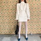 Fringed Faux-pearl Tweed Miniskirt