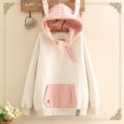 Color-block Fleece-lined Ear-accent Hoodie