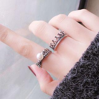 Sterling Silver Faux Pearl Crown Ring