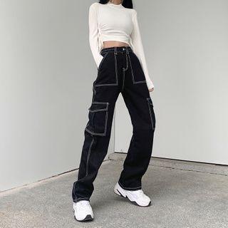 High-waist Straight Legs Cargo Jeans