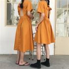 Open Back Short-sleeve A-line Mini / Midi Dress