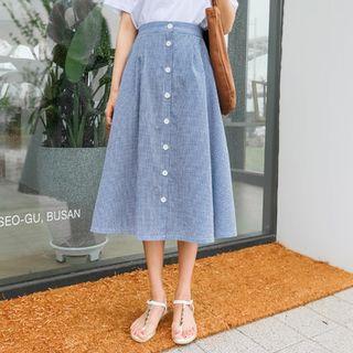 Checked Buttoned A-line Skirt