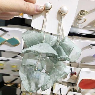 Faux Pearl Chiffon Petal Fringed Earring 1 Pair - Aqua Green - One Size