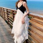 Spaghetti Strap Paneled Ruffled A-line Dress