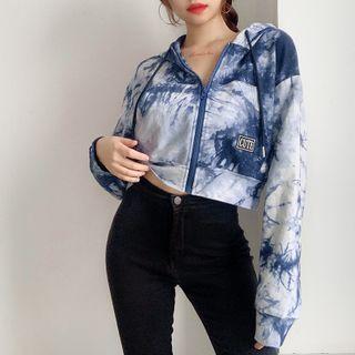 Cropped Tie-dye Hooded Zip Jacket