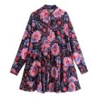 Flower Print A-line Shirt Dress