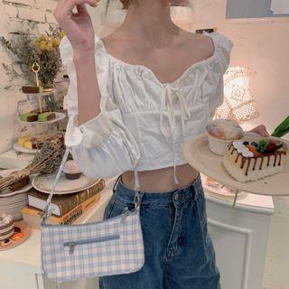 Long-sleeve Plain Cropped Blouse
