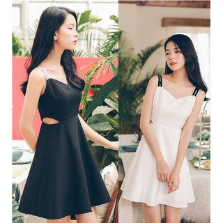 Lettering Strap Cut Out A-line Dress