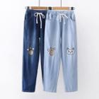 Cat Embroidered Straight-fit Jeans