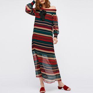 Striped Off-shoulder Maxi Dress