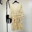 Sequined Long-sleeve A-line Mesh Dress