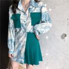 Print Long-sleeve Loose-fit Shirt / Pleated Skirt