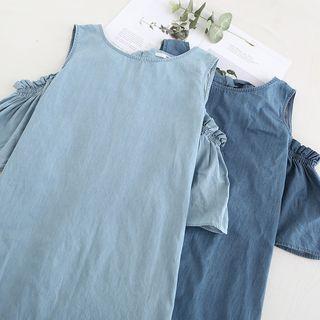 Short-sleeve Cold-shoulder Denim Dress