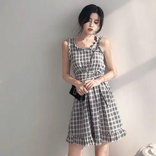 Ruffle Trim Plaid Sleeveless Dress