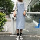 Plain Loose-fit Sleeveless Dress Light Blue - One Size