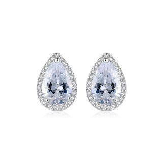 Sterling Silver Fashion And Elegant Water Drop-shaped Stud Earrings With Cubic Zirconia Silver - One Size
