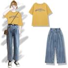 Lettering Short-sleeve T-shirt / Cropped Straight-fit Jeans