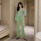 Loose-fit Striped Light Top / Slited Boot-cut Pants