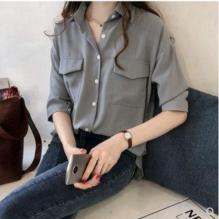 Front-pocket 3/4-sleeve Printed Shirt