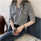 Front-pocket 3/4-sleeve Printed Shirt