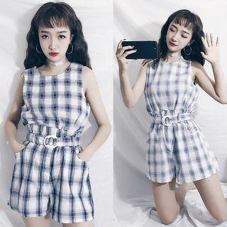 Set: Plaid Tank Top + High Waist Shorts