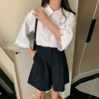 3/4-sleeve Shirt / High Waist Wide Leg Dress Shorts