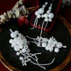Set: Beaded Rhinestone Hair Clip + Clip-on Earring 1 Pair - Hair Clips - White - One Size / 1 Pair - Clip-on Earrings - White - One Size