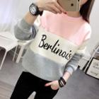 Fleece-lining Color Panel Lettering Printed Sweatshirt