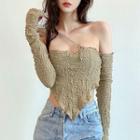 Long-sleeve Off-shoulder Chain Strap Crop Top
