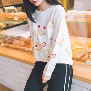 Plain Floral Embroidered Sweater