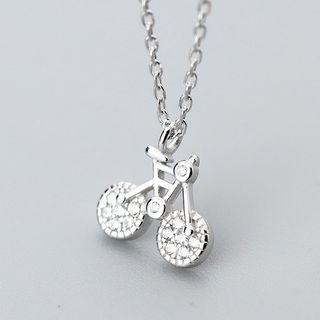 925 Sterling Silver Rhinestone Bicycle Pendant Necklace