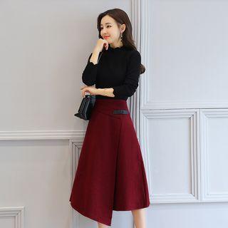 Asymmetric Hem Midi A-line Skirt