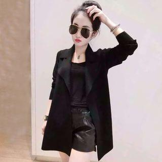 Single-breasted Long-sleeved Loose-fit Woolen Plain Slim Long Coat