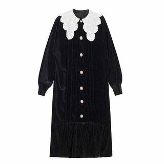 Puff-sleeve Ruffle-trim Dress