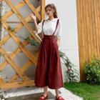 Elbow-sleeve Blouse / Suspender Wide Leg Pants