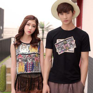Couple Matching Print Short-sleeve T-shirt / Tank Top