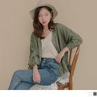 Lace Sleeve V-neck Zip Jacket