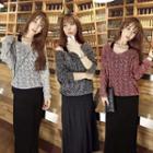 Set: Long-sleeve Open-knit Top + Sleevless Midi Dress