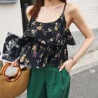 Spaghetti-strap Floral Pleat-tiered Top