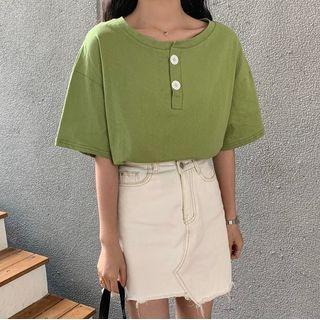 Oversized Plain Short-sleeve Top