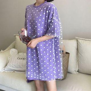 Short-sleeve Dotted Mesh Overlay T-shirt