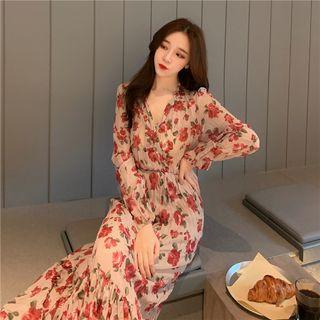 Long-sleeve Floral Chiffon Mermaid Dress As Shown In Figure - One Size